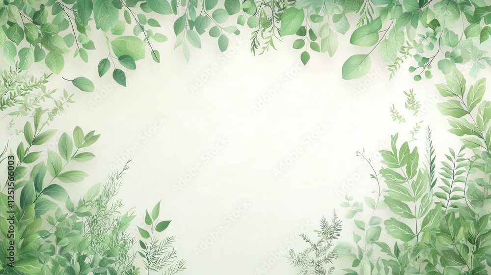 Fresh Green Leafy Frame with Soft Background for Nature Themes