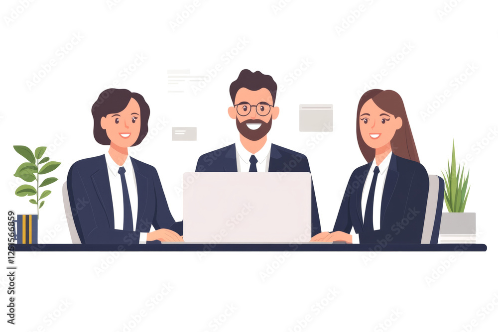 Businesspeople collaborating on a project, using laptop in office meeting, showcasing teamwork and collaboration Businesspeople collaborating on a project, using laptop in office meeting, showcasing teamwork and collaboration