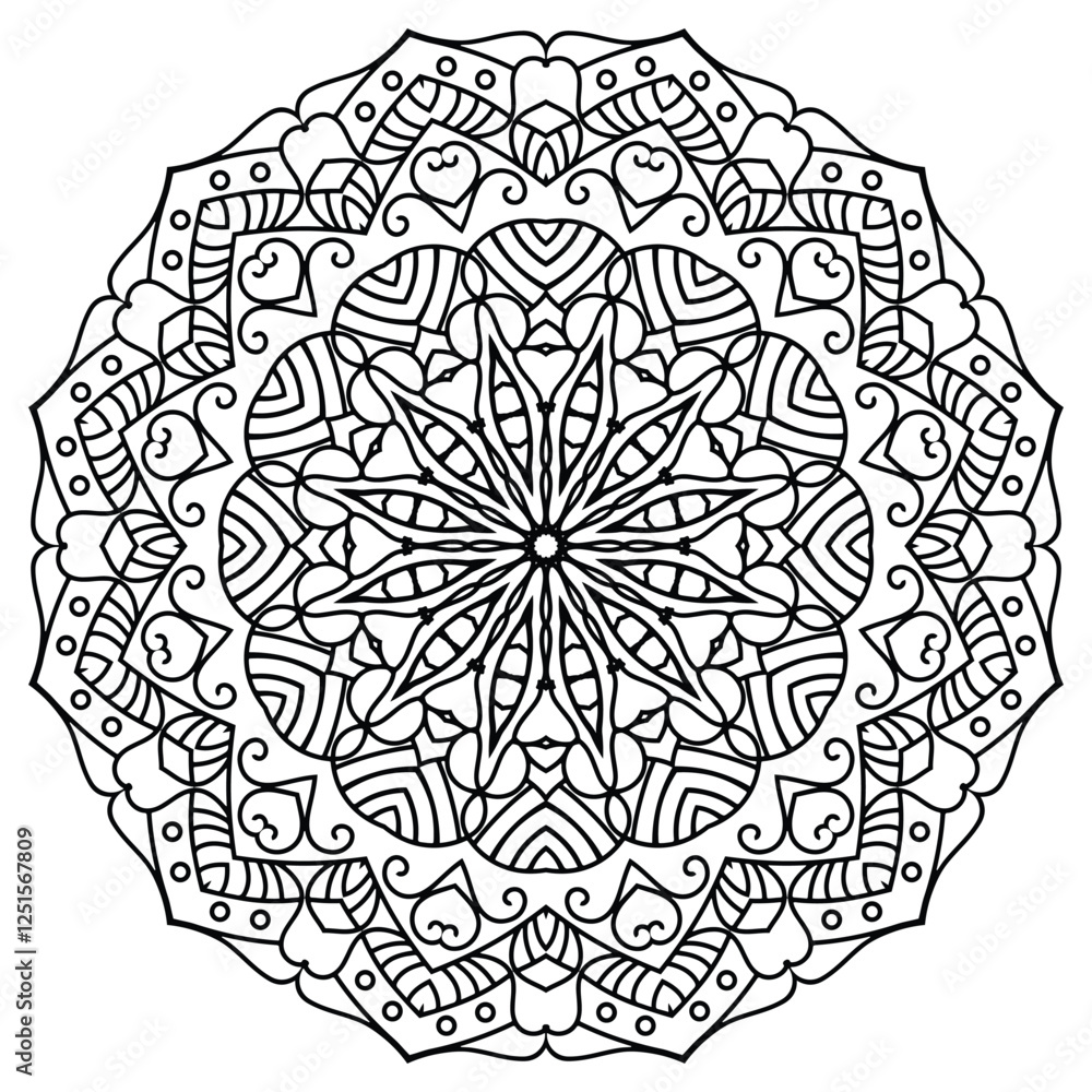 Fototapeta premium Monochrome Mandala with Spiral Elements for Relaxation