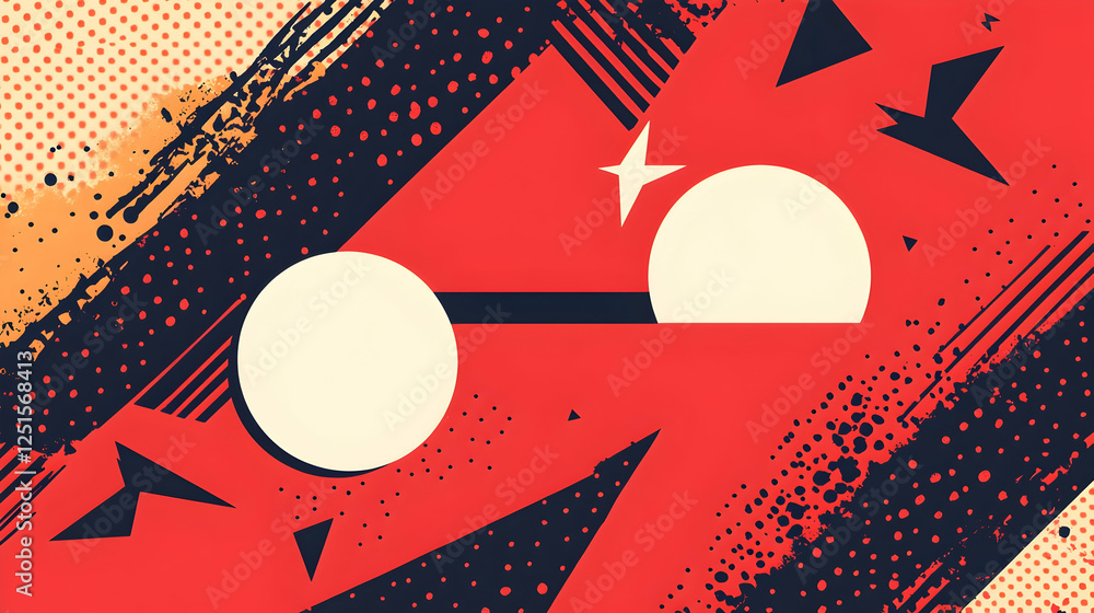 Obraz premium Retro Graphic Design with Circles, Star, and Geometric Shapes in Red