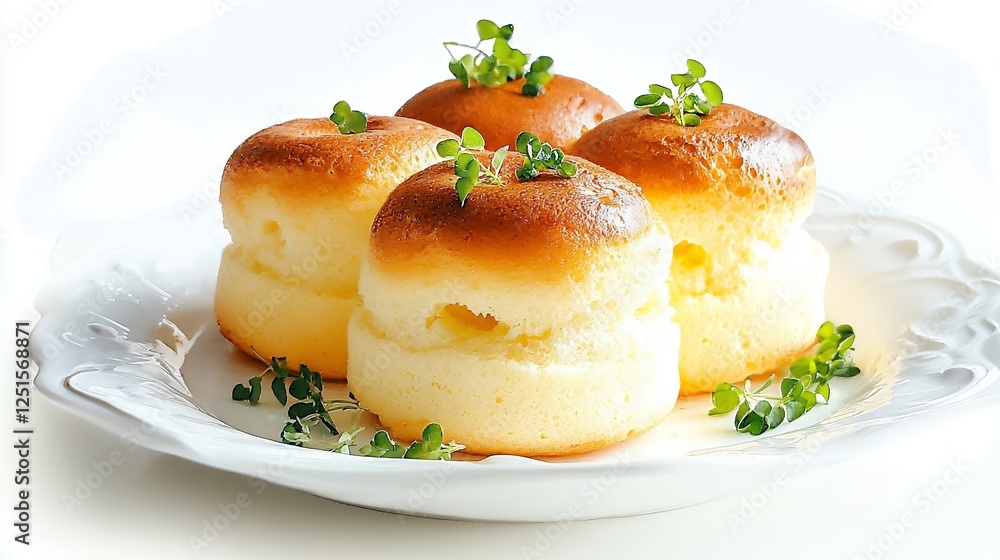 Four Round Light Brown Cakes On White Plate Four Round Light Brown Cakes On White Plate