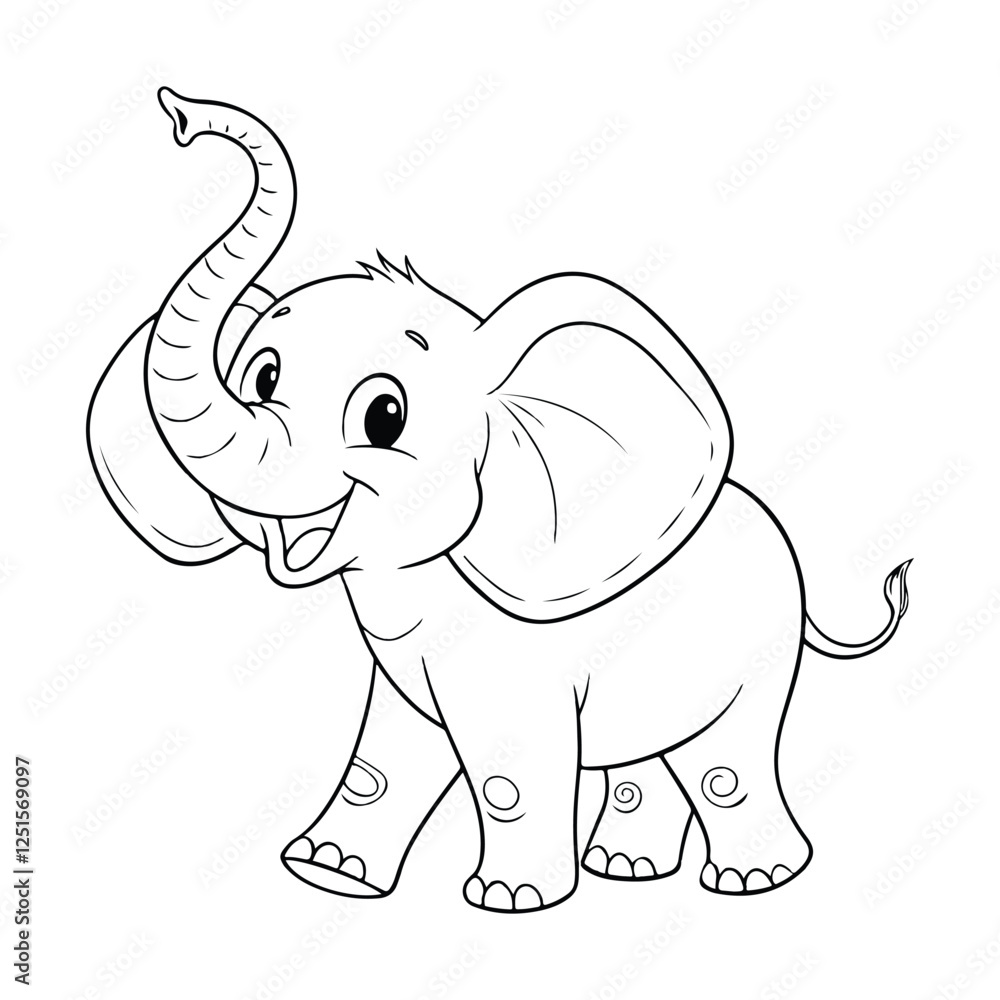Fototapeta premium Adorable Baby Elephant Coloring Page Illustration