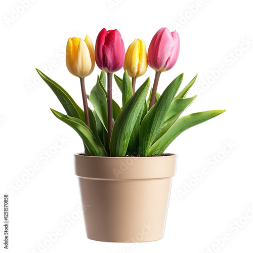 Decorative Potted Tulip Plant Isolated on Transparent Background