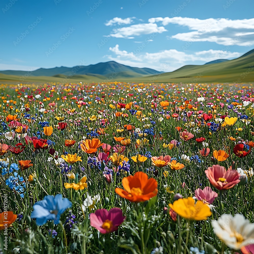 Fototapeta premium Under colorful sky wildflower meadow display high resolution hd picture