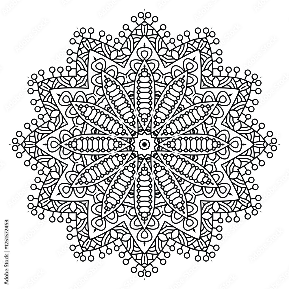 Fototapeta premium Monochrome Mandala with Spiral Elements for Relaxation