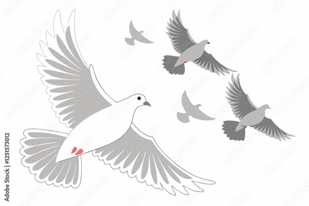 Fototapeta premium A group of doves flying in the sky, Graceful White Doves in Flight - Symbol of Peace and Freedom.