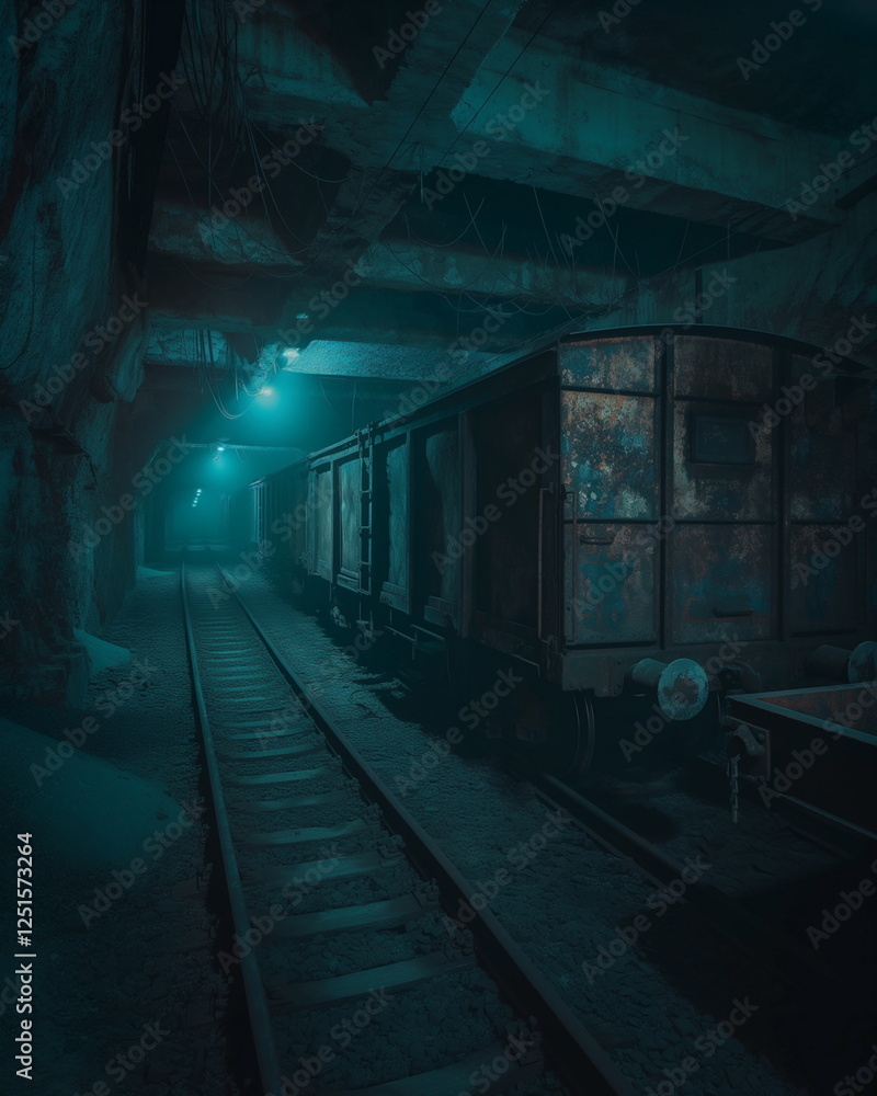 Naklejka premium An abandoned freight train stands deep in a mine i_010