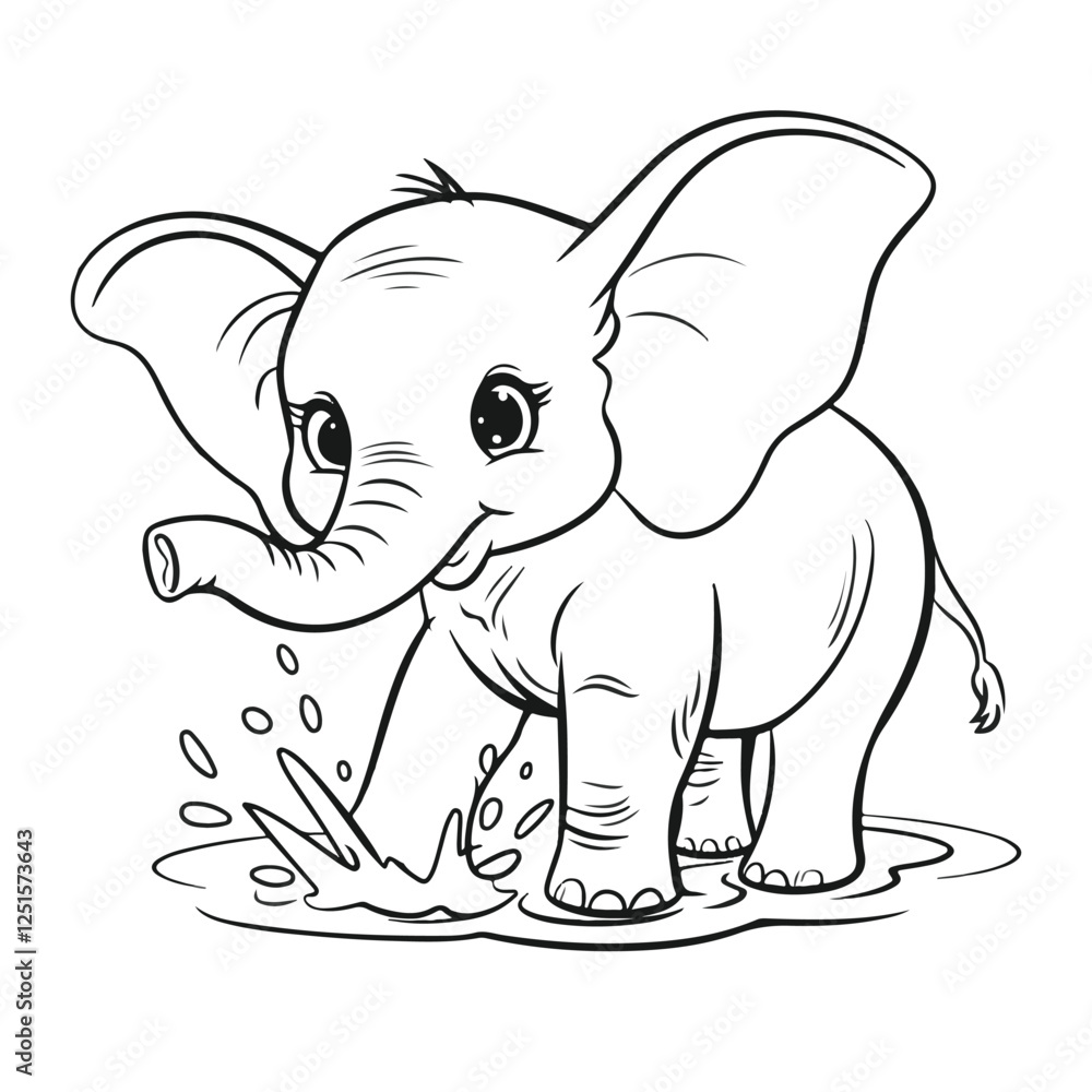 Fototapeta premium Adorable Baby Elephant Coloring Page Illustration