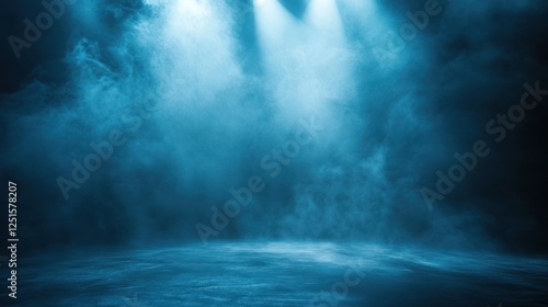 Wallpaper Mural Blue smoky stage lighting, empty floor, dark background, design backdrop Torontodigital.ca