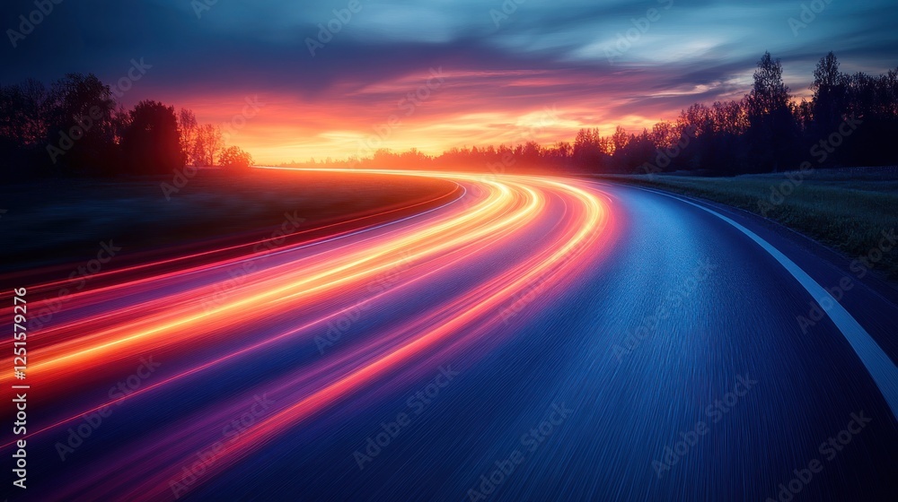 Sunset Highway Speed Light Trails Sunset Highway Speed Light Trails