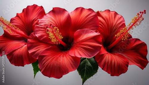 vibrant red hibiscus flowers blooming with intricate details in a bright and cheerful isolated on background