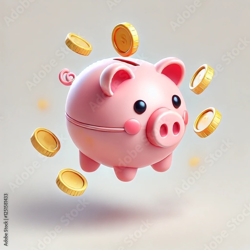 3D Cartoon Vector Piggy Bank with Gold Coins Icon