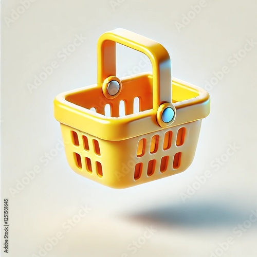 3D Cartoon Vector Yellow Shopping Basket Icon