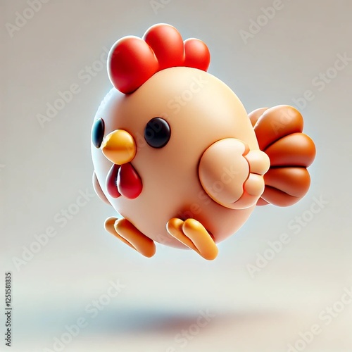 3D Cartoon Vector Rooster Icon