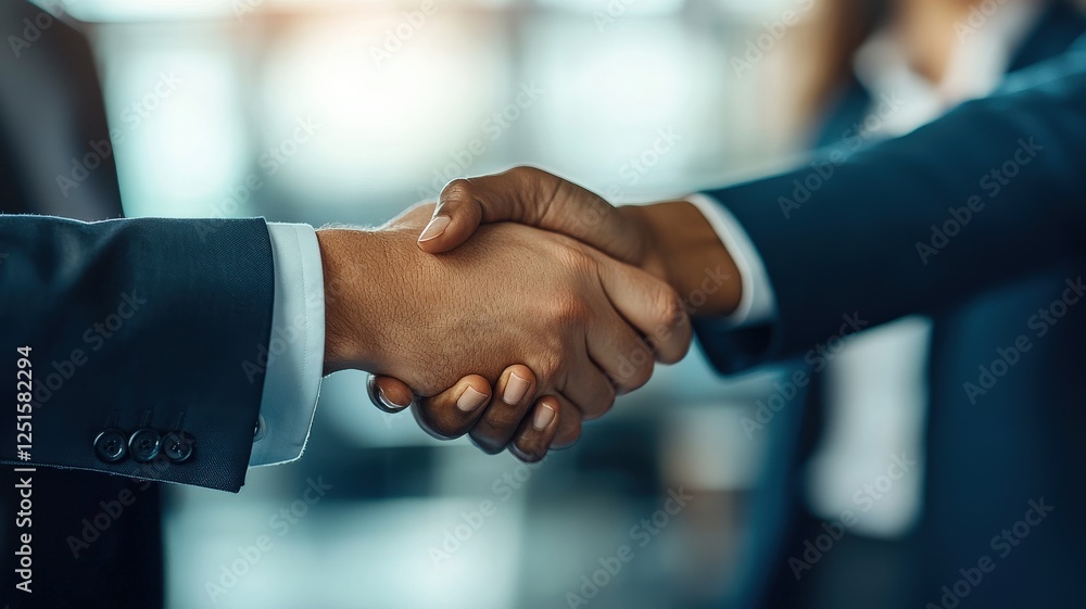 Two individuals shake hands in a professional setting, symbolizing agreement, trust, and collaboration. Two individuals shake hands in a professional setting, symbolizing agreement, trust, and collaboration.