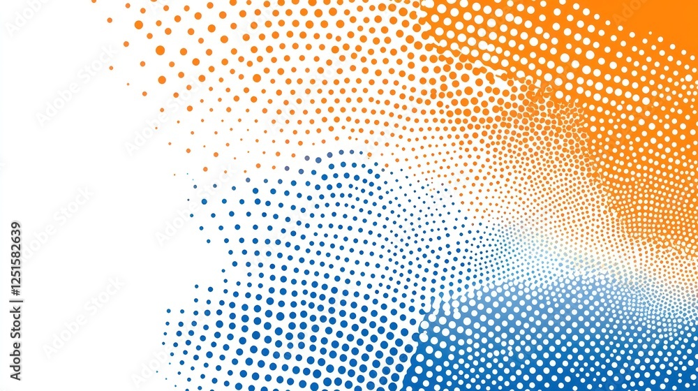 Abstract swirling blue orange dots, white background, website banner Abstract swirling blue orange dots, white background, website banner
