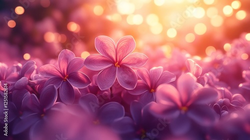 Sunset Lilac Bloom Field, Spring