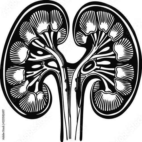 Kidney silhouette vector art in black on a white background. Minimalist medical illustration for healthcare, anatomy, and nephrology designs