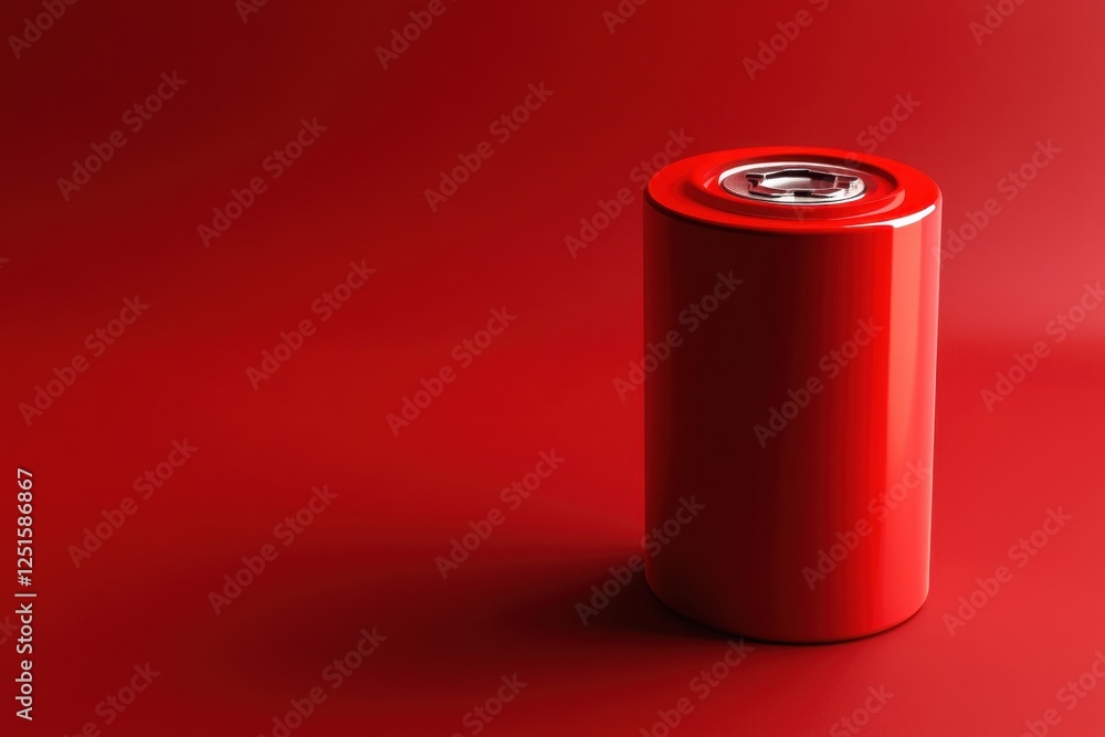 Single red cylindrical battery with silver top on background Single red cylindrical battery with silver top on background
