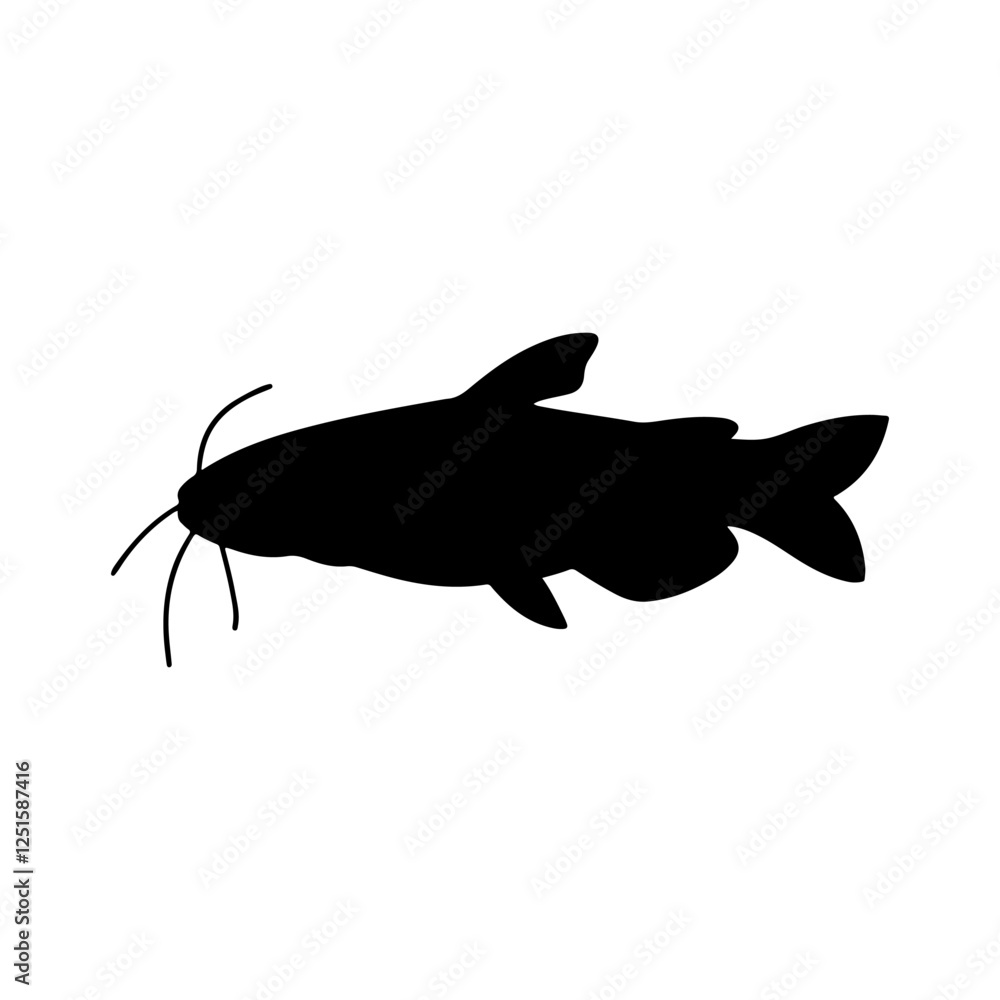 Obraz premium Blue catfish silhouette vector flat illustration design on white background.