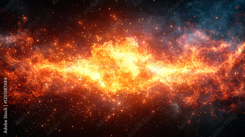Bright orange cloud of gas and dust in space. The image is a close up of the cloud, with many small stars visible in the background. Scene is one of wonder and awe, as it captures the vastness Bright orange cloud of gas and dust in space. The image is a close up of the cloud, with many small stars visible in the background. Scene is one of wonder and awe, as it captures the vastness