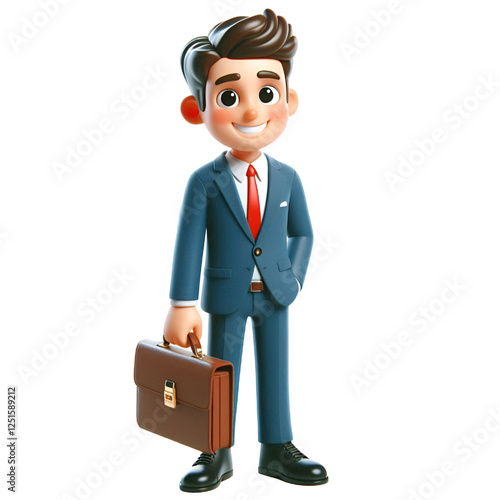 Happy smiling cartoon character business office worker man standing on white background. 3d style employee person