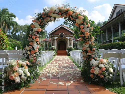 Romantic Wedding Ceremony Arch Floral Decor Garden photo