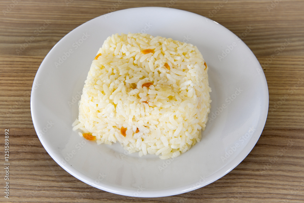 Traditional delicious Turkish food; Turkish style rice pilaf (Turkish name; Arpa sehriyeli. tavuk, kuru fasulyeli, pirinc pilavi). Cigerli, kavurmali, tereyagli nohut pilav.
