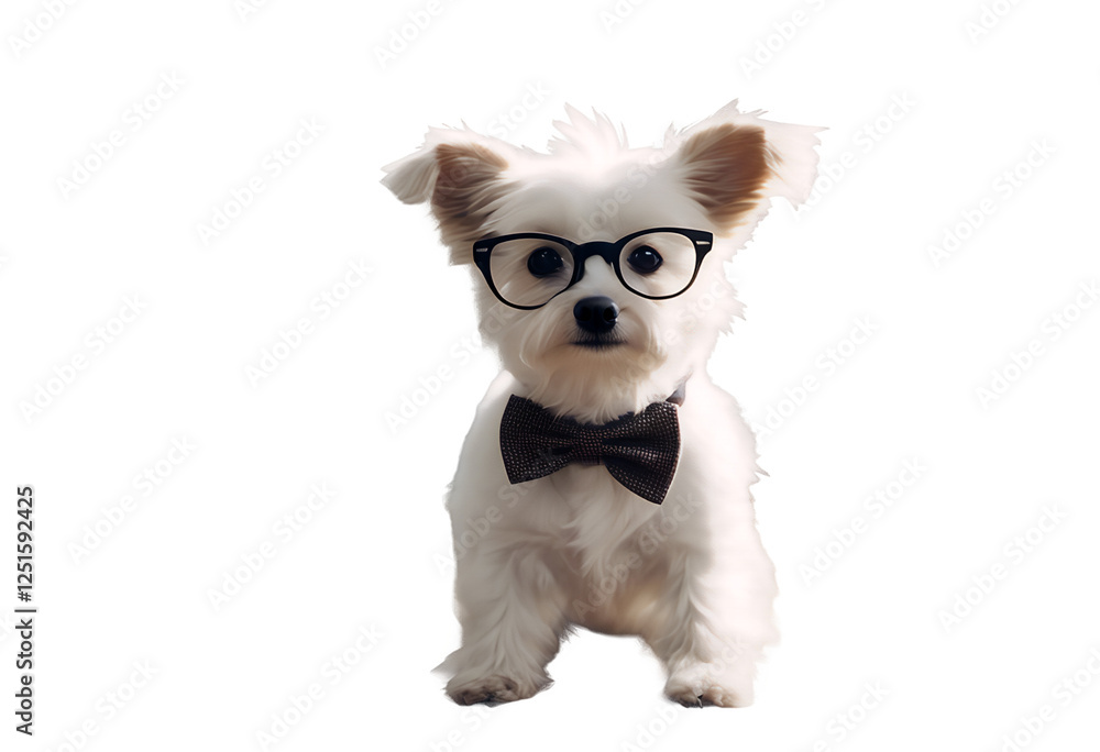 dog cheerful floor sitting photogenic elegant cute small bowtie playing young pet pets looking love indoors lovely tongue calm ear modern white sweet camera background glasses wood wearing curious