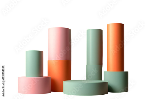 pastel modern podium vector three-dimensional minimal display room studio orang dais abstract cylinder green presentation rendering background scene set pink wall pedestal 3d empty products shape