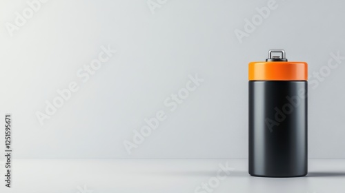 Black and Orange Battery on a Minimalistic Background with Soft Lighting for Energy and Power Concepts