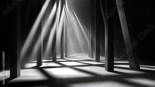 Dark, Abstract Pillars, Light Rays, Architectural, Interior photo