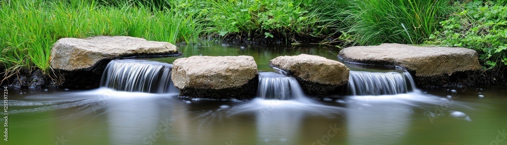 Stones in a small stream, peaceful garden scene,  use for relaxation images