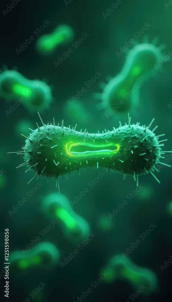 Fototapeta premium Stunning close-up of green bacteria, perfect for illustrations in microbiology, science education, and healthcare topics.