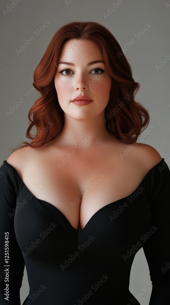 Fototapeta premium A stylish plus-size woman aged 30 dressed in a refined, 