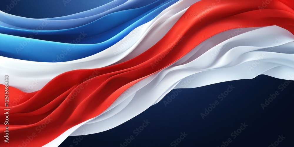 Fototapeta premium Waving Textures of Red, White, and Blue Fabric Representing National Identity and Pride