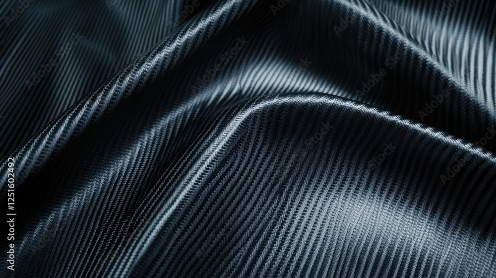 Fototapeta premium Dark ribbed silk fabric texture background, draped studio shot