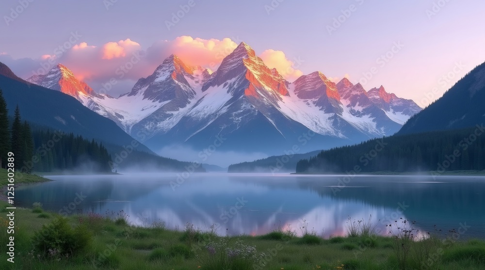Snow Covered Mountains Reflected on Lake Snow Covered Mountains Reflected on Lake