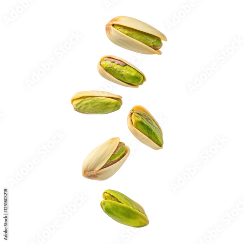 Pistachios flying in the air 