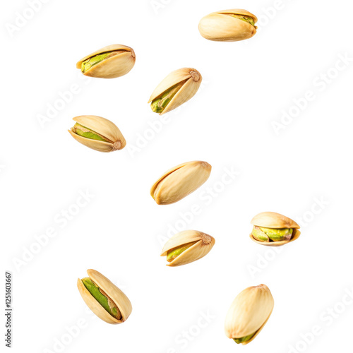Pistachios flying in the air 