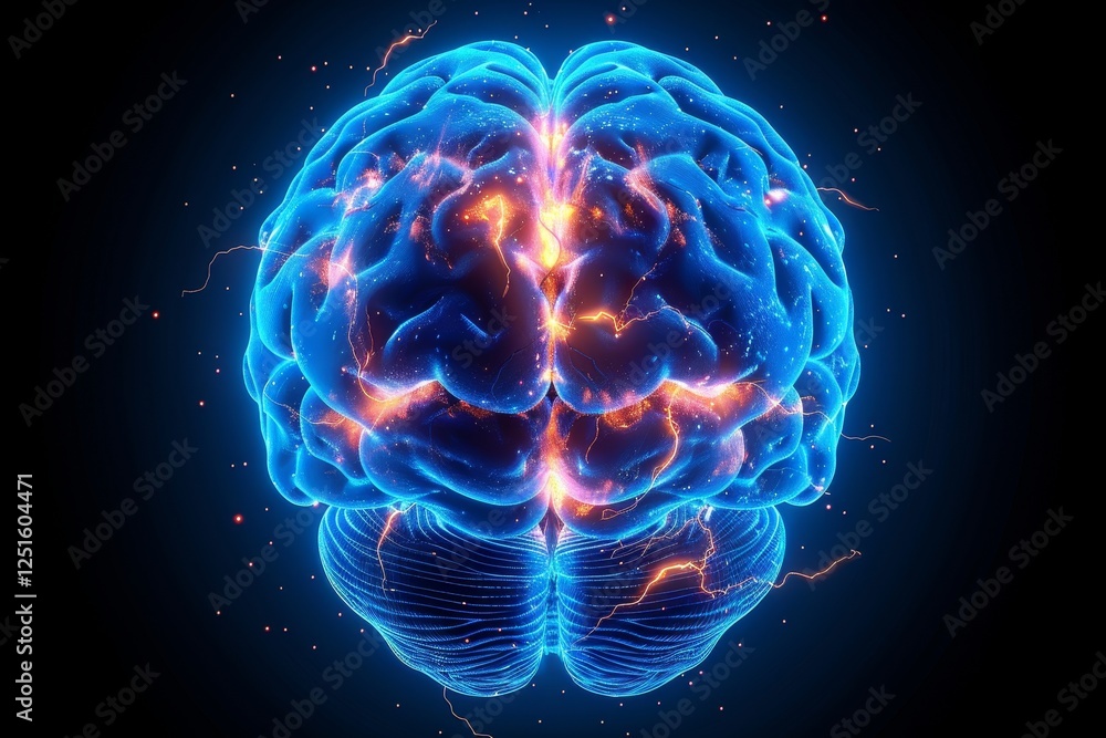 Centrally positioned ai brain motif on circular platform featuring blue and black color scheme Centrally positioned ai brain motif on circular platform featuring blue and black color scheme