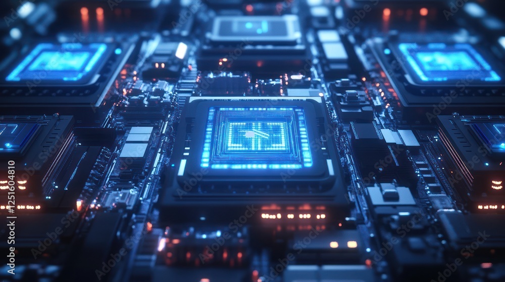Futuristic processor array, glowing, circuit board, tech background, data center Futuristic processor array, glowing, circuit board, tech background, data center
