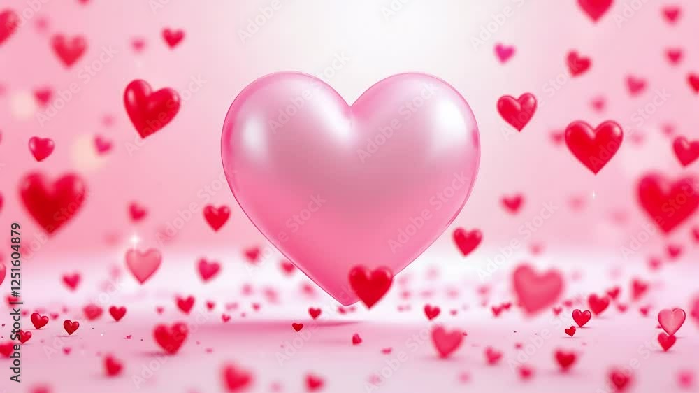 Beautiful pink glossy heart floating in romantic love theme Beautiful pink glossy heart floating in romantic love theme