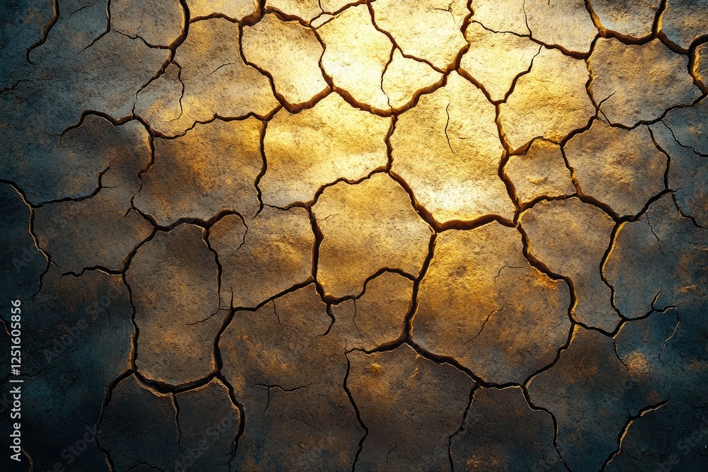 A macro image of a cracked, parched earth surface, emphasizing the rough texture and dry, golden hues of a desert landscape, copy space background A macro image of a cracked, parched earth surface, emphasizing the rough texture and dry, golden hues of a desert landscape, copy space background