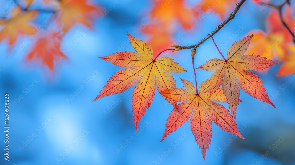 Autumn Maple Leaves Branch, Garden, Blurred Background, Nature Poster Autumn Maple Leaves Branch, Garden, Blurred Background, Nature Poster