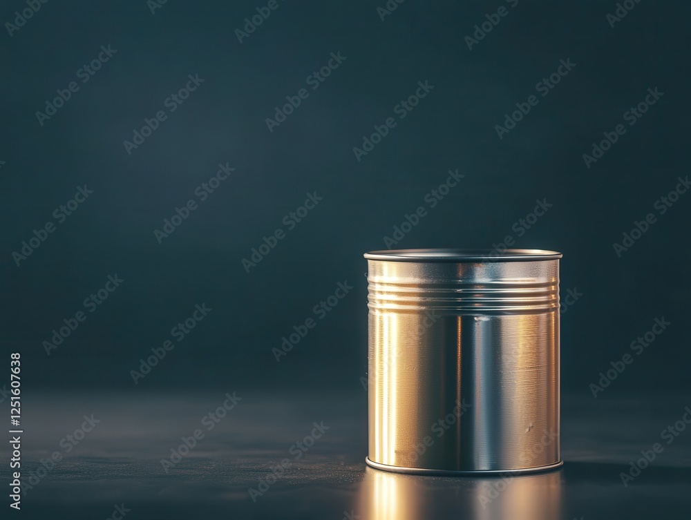 Reflective Metal Can on Dark Background with Soft Lighting Effects Reflective Metal Can on Dark Background with Soft Lighting Effects