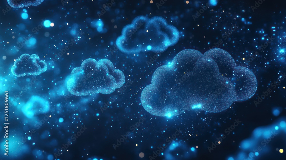 Glowing cloud network, digital space, data transfer Glowing cloud network, digital space, data transfer