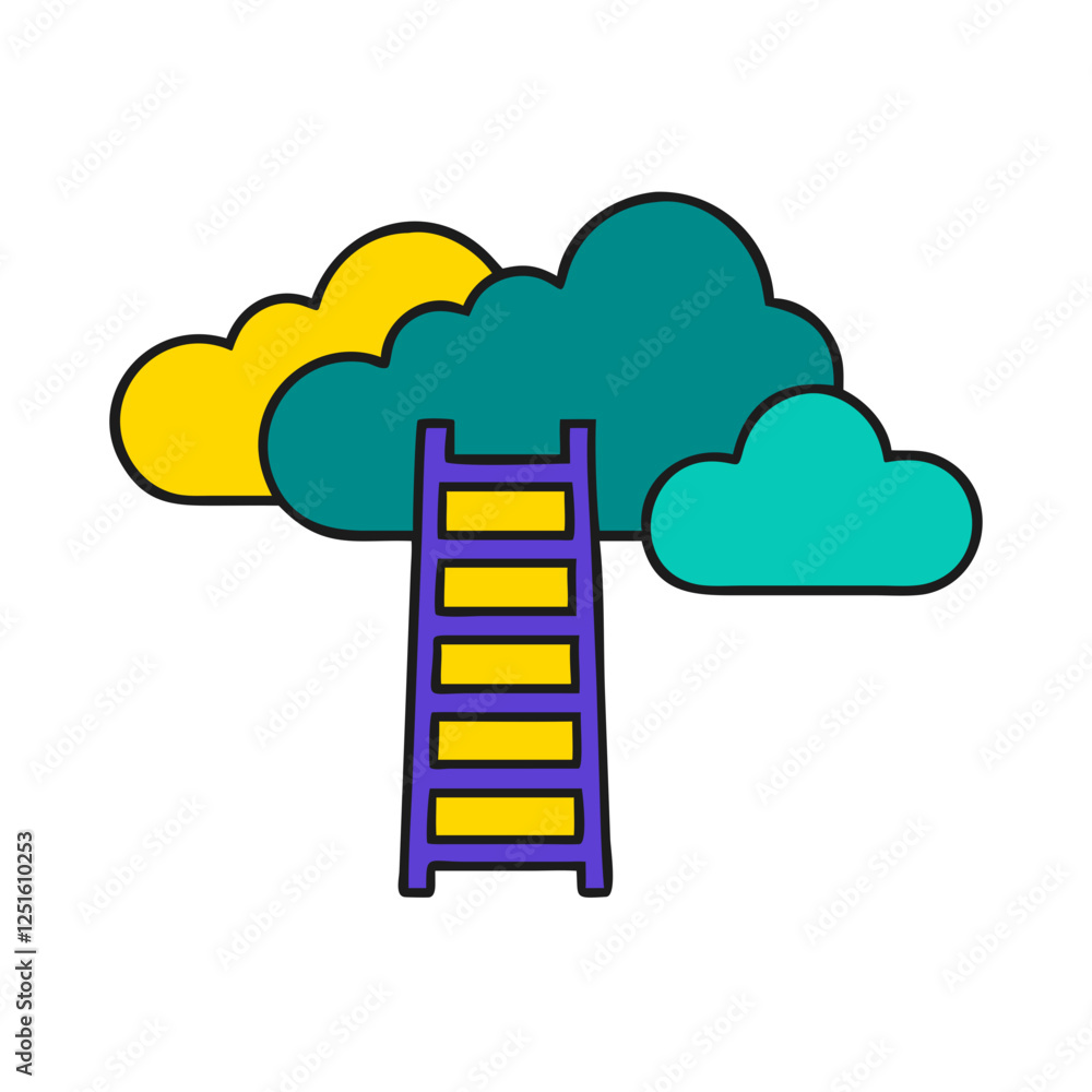 Ladder leading to colorful clouds in whimsical sky Ladder leading to colorful clouds in whimsical sky