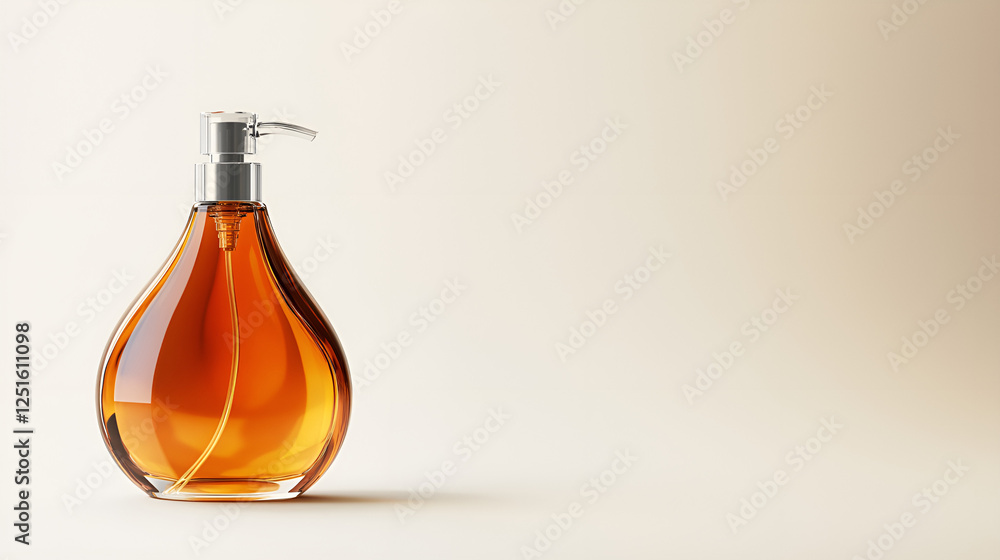Chic liquid soap dispenser with elegant shape and warm color on a soft background, copy space
Chic liquid soap dispenser with elegant shape and warm color on a soft background, copy space