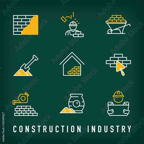 Set of 9 logos of different construction companies and building designs. Construction and real estate company logo template. vector